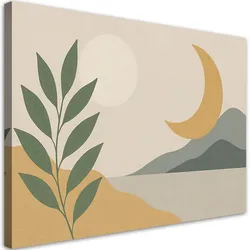 LEINWANDBILD Blätter Mond Landschaft Minimalismus 90x60cm