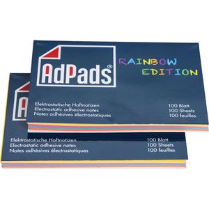 AdPads Haftnotizen Rainbow Edition, bunt, 100 x 68mm, elektrostatisch klebend, 2x 100 Blatt