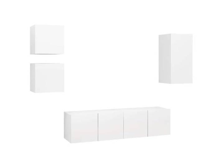 Todiikf 5-TLG TV-Schrank-Set Wandmontage Fernsehtisch Weiß Modulares 5-teiliges Wandboard Set für Wohnzimmer und Schlafzimmer mit viel Stauraum, pflegeleicht aus Holzwerkstoff.