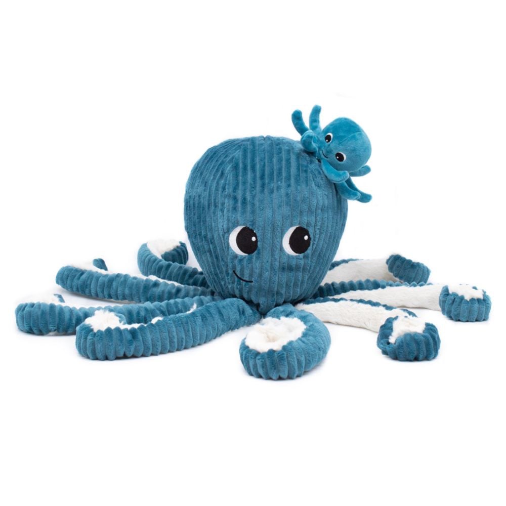 Les Deglingos knuffel blauwe octopus met baby GlobeTrotoys