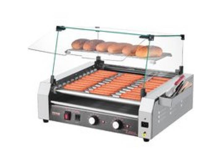 VEVOR Hot Dog Grill Maschine Hot dogs 11 Rollen Edelstahl, 2200 W, Elektrogrill mit Abdeckung & 2 Temperaturregler & seitlicher Aufbewahrungsbox & herausnehmbarem Regal & Ölauffangschale