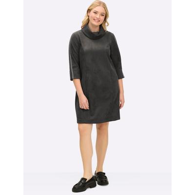 A-Linien-Kleid SHEEGO "Velours-Kleid", Damen, Gr. 50, Normalgrößen, grau (graphit), 90% Polyester, 10% Elasthan, unifarben, kurz, Kleider