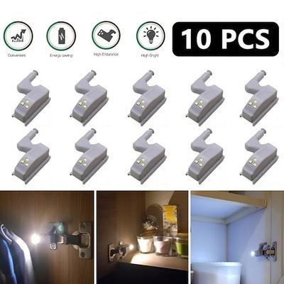 10 stücke led schrank licht led innenscharnier lampe schrank licht batterie drahtlose lampe universal kleiderschrank schrank sensor beleuchtung