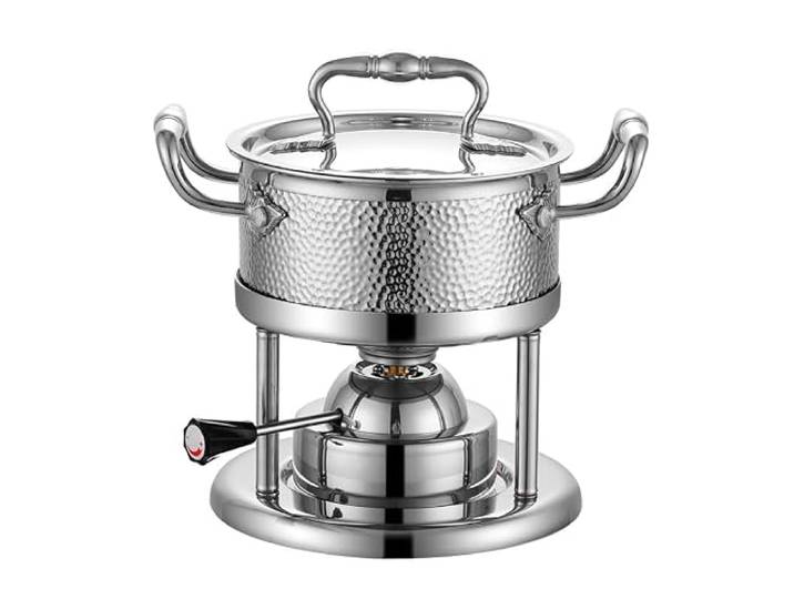 Fondue-Set, ideal for aufblasbare Hot-Pot-Gasherde Buffetherd Perfekt for Küchensammlungen und Hochzeitsgeschenke mit Glasdeckel(Silver,50Minutes)