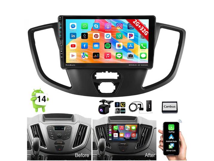 ESSGOO Android 15 Für Ford Transit Tourneo Custom CarPlay GPS Navi USB Type-C Navigationsgerät (Carplay Android Auto Bluetooth EQ USB GPS Navi WIFI Touchscreen)
