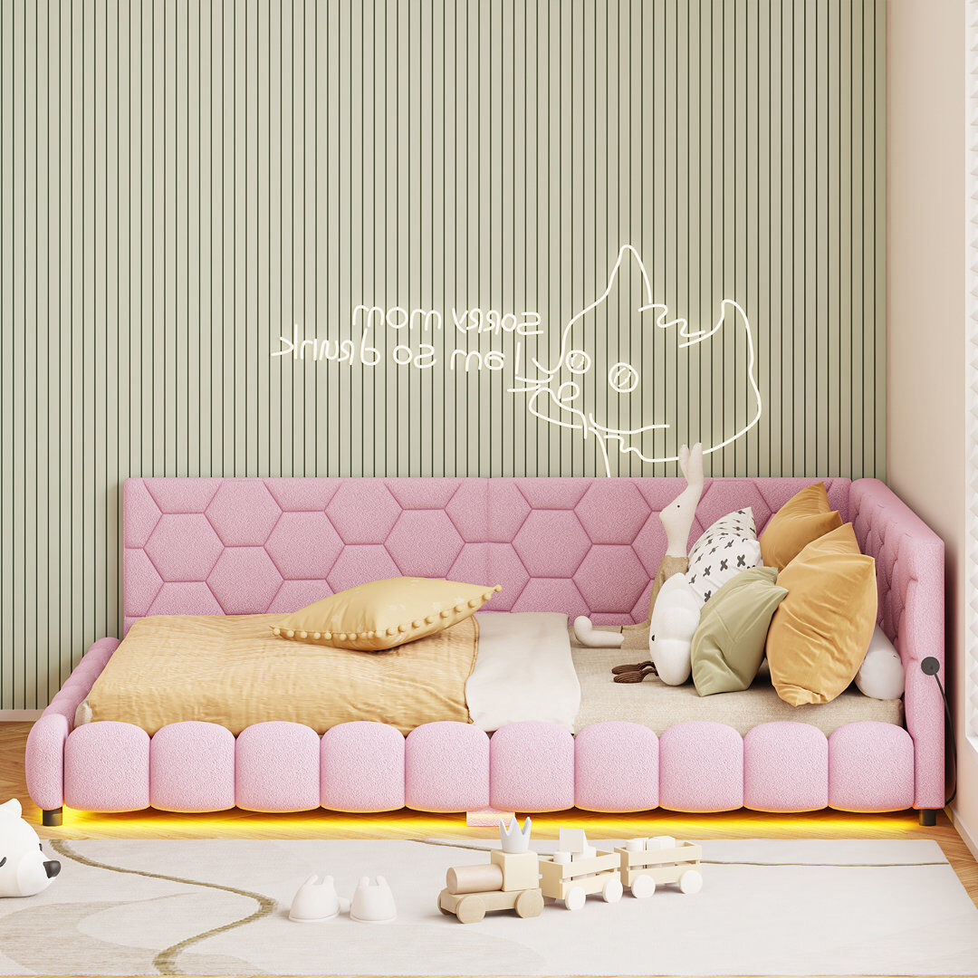 Brayden Studio European Double (140 x 200 cm) Sofa Bed Pink