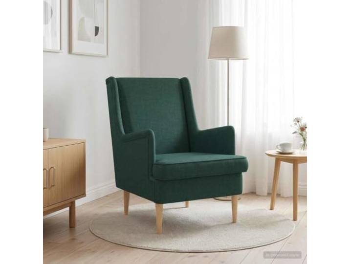 YUTAASU Modern Accent Chair Dark Green Fabric Rubber Wood Legs, Foam Padded Seat, Removable Cushion, Living Room
