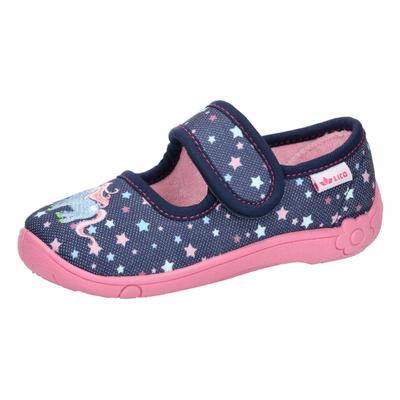 Hausschuh LICO "Hausschuh Cookie Girl", Mädchen, Gr. 23, blau, Synthetik, Schuhe Hausschuh