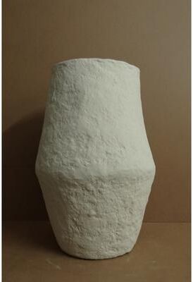 BIDKhome "Paper Mache Vase Dia 23"" Off-White"