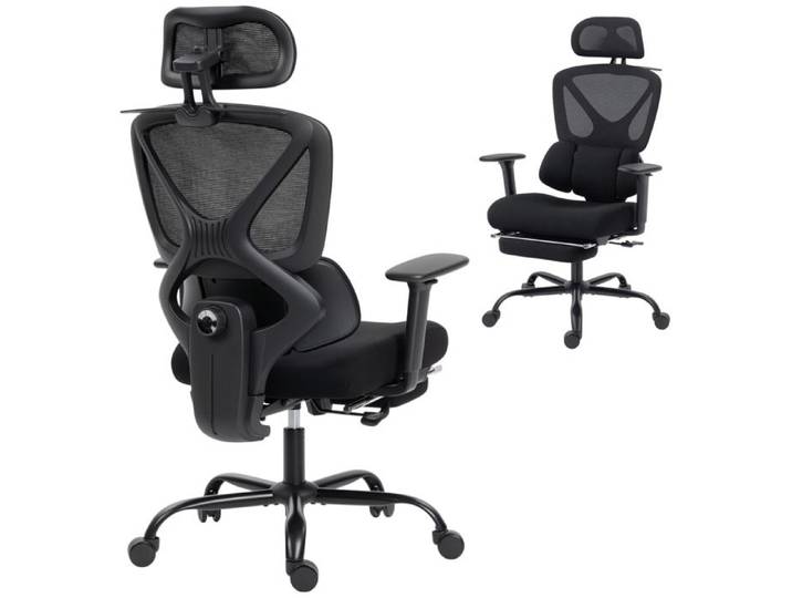 Chaise Bureau Ergonomique Fauteuil avec Soutien Lombaire Dynamique 73x75x120-128cm Noir