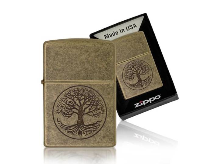 Zippo Stormaansteker, Tree of Life - Antiek messing, lustre, navulbaar, herbruikbaar - Windbestendig design - Geschenkdoos - Made in USA