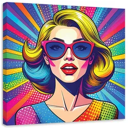 WANDBILD, Frau mit Brille im Pop Art Stil