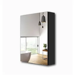 Emke, Spiegelschrank, Spiegelschränke 50x65cm Spiegelschrank Badschrank mit Doppelseitiger Spiegel (Schwarz) (50 x 14.50 x 65 cm)