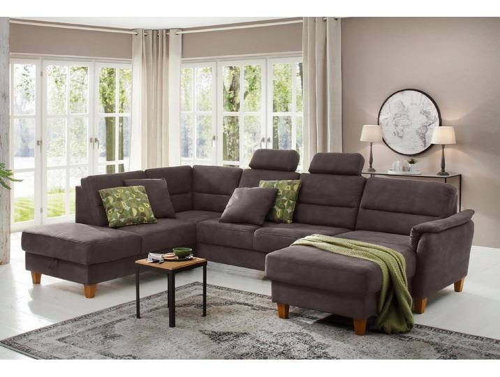 Home affaire Wohnlandschaft Palmera U-Form, B: 308 cm, große Stoff + Leder Auswahl, optional Schlaffunktion & Bettkasten, Federkern, XXL-Wohnlandschaft
