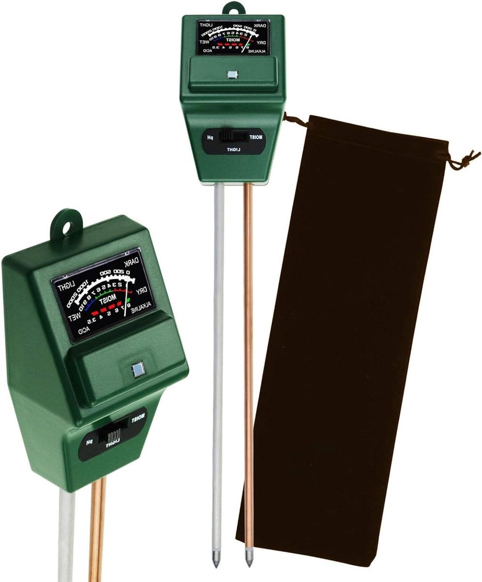 Bodemtester 3-in-1 pH Vocht Lichtmeter voor planten met draagtas