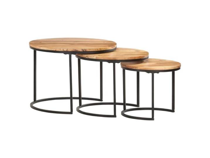 Tables Gigognes - Design Industriel - Bois d'acacia massif - Lot de 3 Tables Basses - Marron