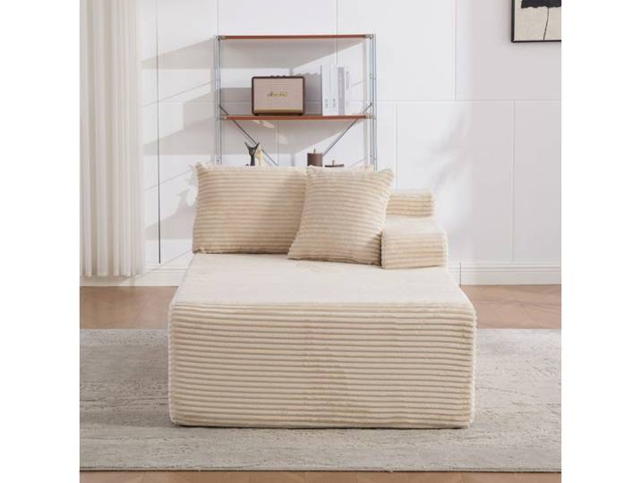 MEULVA Canapé compressé modulable 1 place en chenille beige méridienne mousse 30D livré monté