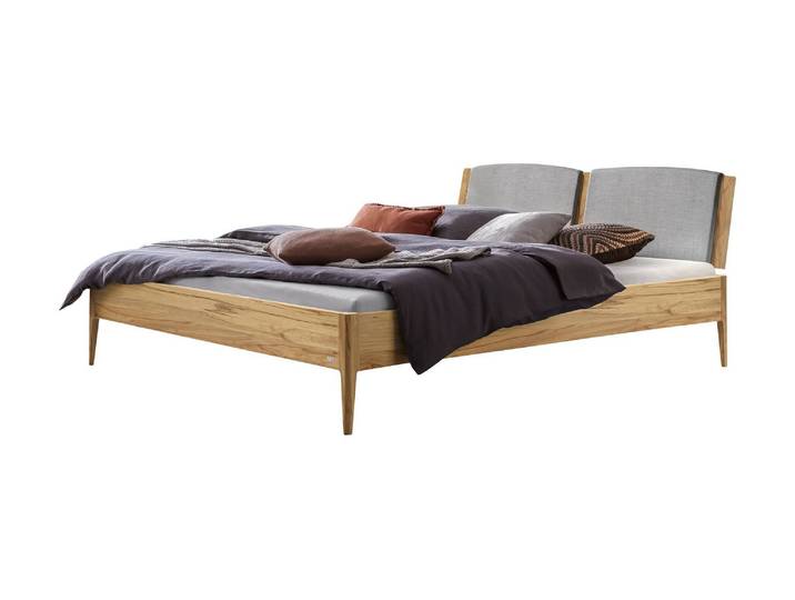Bettgestell, Wildbuche Massivholz, Braun, 186×206 cm, Gepolstertes Kopfteil, Klassisch/Modern, Hasena