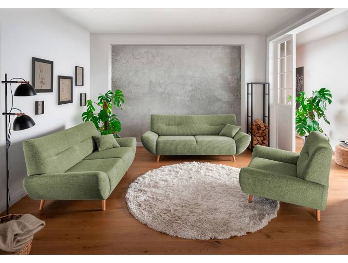Polstergarnitur HOME AFFAIRE Drago elegant und zeitlos, komfortabel, moderne Formensprache , grün, H:81cm T:90cm, 100% Polyester, Sitzmöbel-Sets, Polstergarnitur, Set 3-2-1, bequem, versch. Stoffe, inkl. 2 Zierkissen