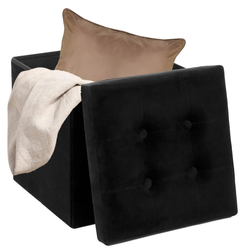 Vouwbare Pouf met Opbergruimte - Zwart Velours