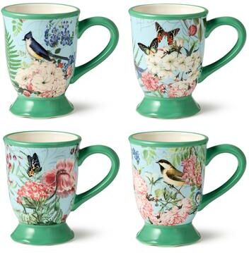 Certified International Flora Mugs 18 oz, 4 Assorted Designs, Set of 4
