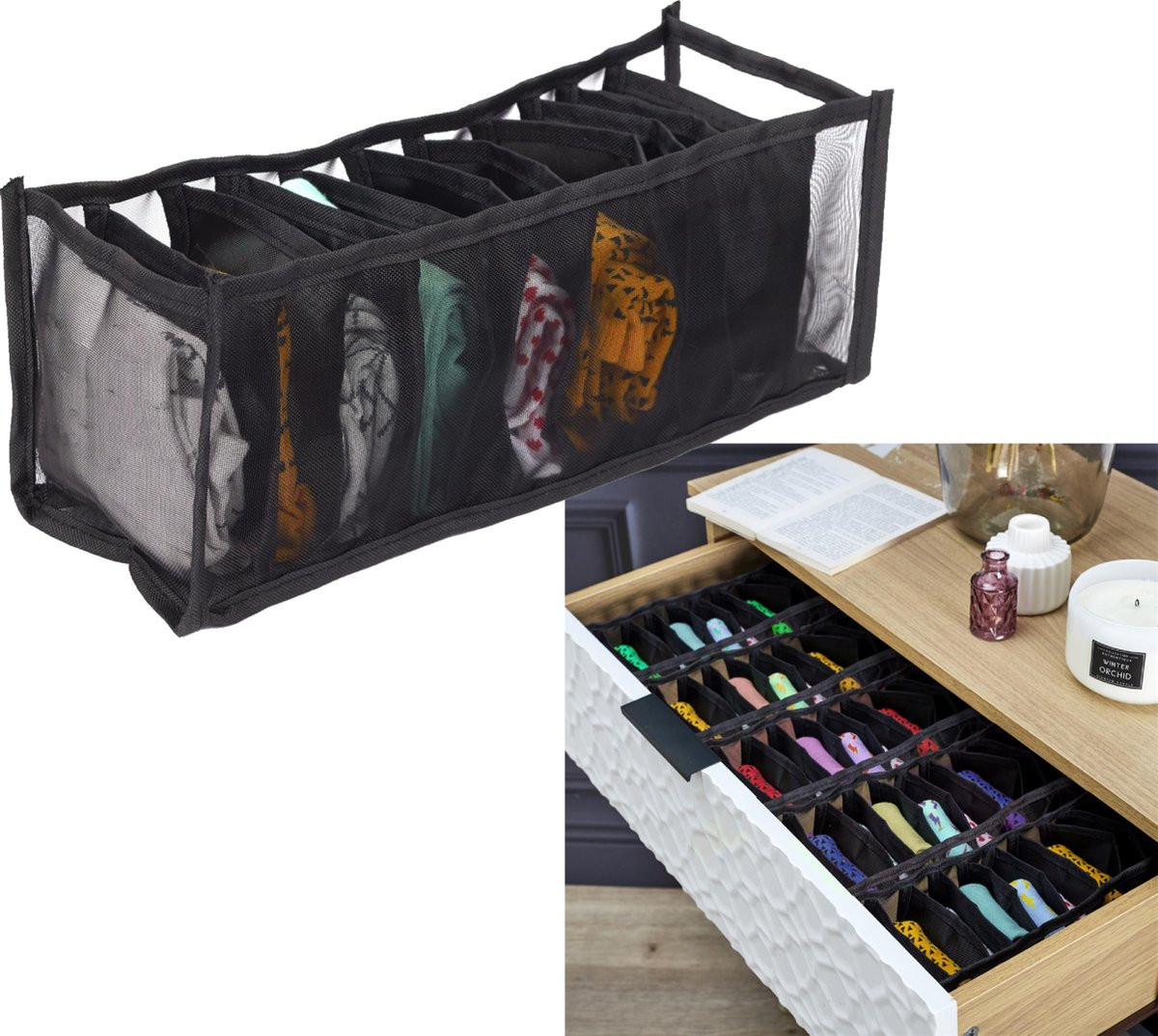 WDMT Kast Organizer met 11 vakken - Lade Verdeler en Kleding Organizer - Zwart