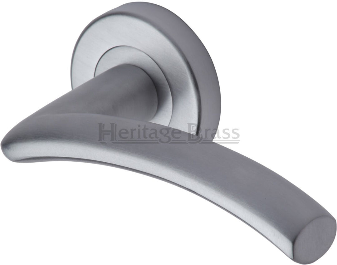 Heritage Brass Heritage Door Handle Lever Latch on Round Rose Centaur Design Satin Chrome 5.3cm H X 5.3cm W