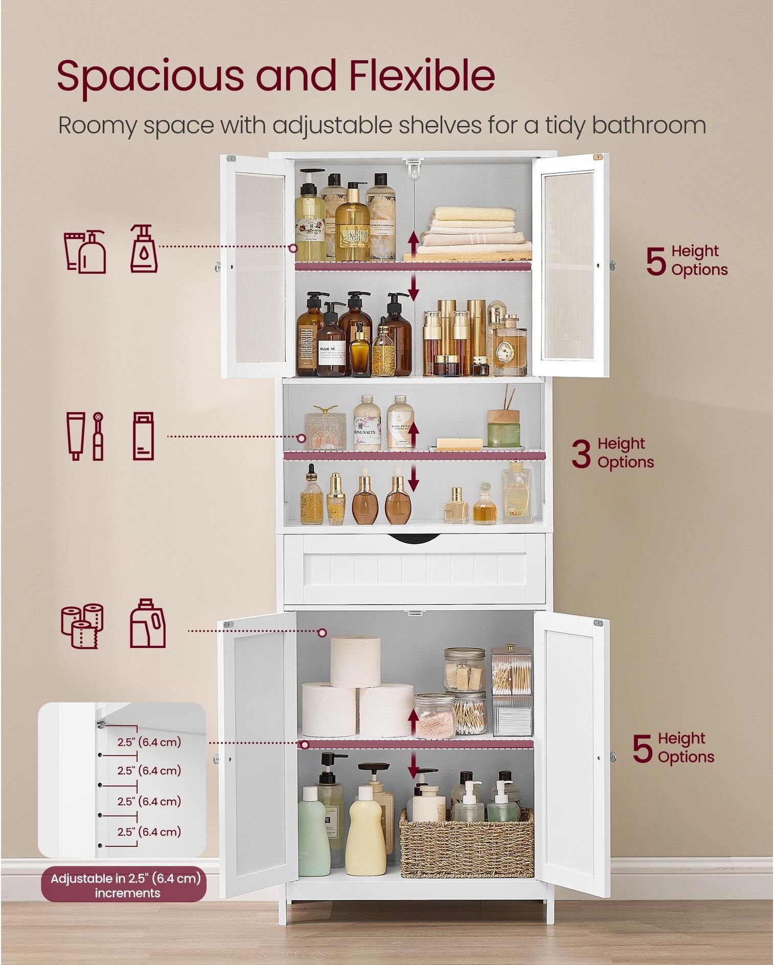 Kommode VASAGLE "Landhausstil 30 x 170 cm", weiss (weiß), B:30cm H:170cm T:60cm, Sideboards, Kommode weiß B/H/T: 30cm x 170cm x 60cm
