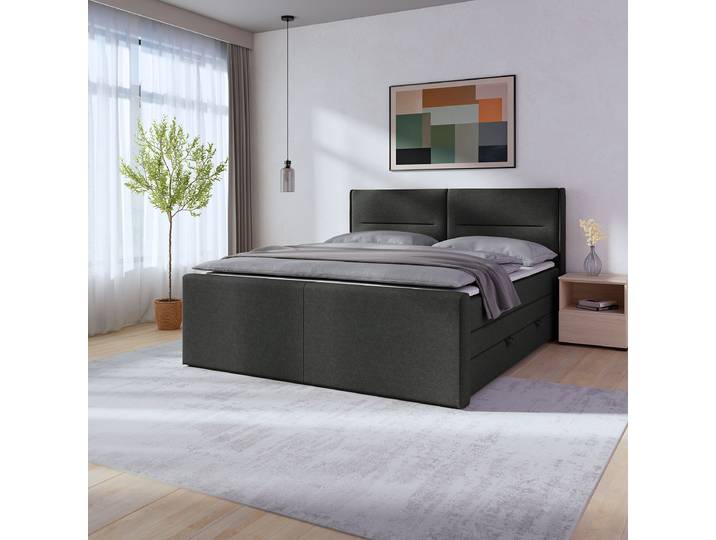 Boxspringbett Biadera mit Bettkasten 180 x 200cm Webstoff Pria Grau H3
