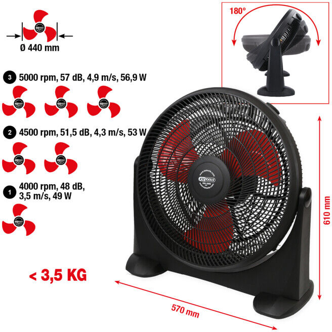 Ventilateur d’atelier KS Tools 70 watts (999.2000)