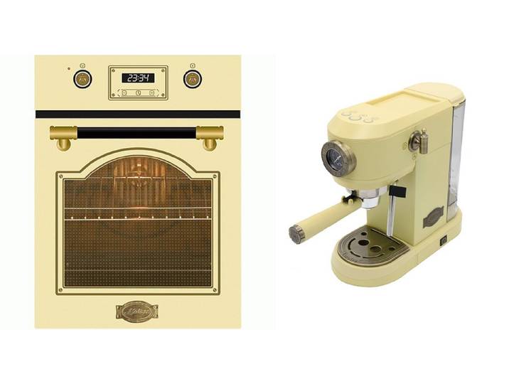 Kaiser Küchengeräte Backofen-Set EH 4796 ElfAD+KA 2005 ElfEm, mit 1-fach-Teleskopauszug, Retro Backofen Einbaubackofen 50 L+Kaffeemaschine,  19 bar