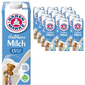 Bärenmarke Milch fettarme H-Milch, Fettgehalt 1,5%, ultrahocherhitzt & homogenisert, 12x 1 Liter