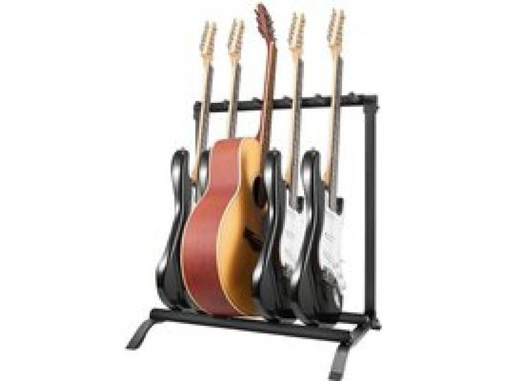 VEVOR Support de guitare à 5 emplacements, porte 5 guitares basses pliable avec base antidérapante, goupille de sécurité, protection en mousse haute densité, pour guitare acoustique basse électrique