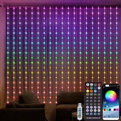 Useful Little Things RGB Smart LED Curtain Lights With Smartphone App And Remote Control 16 Color Lights 9.84 Ft X 6.56 Ft 200 Leds