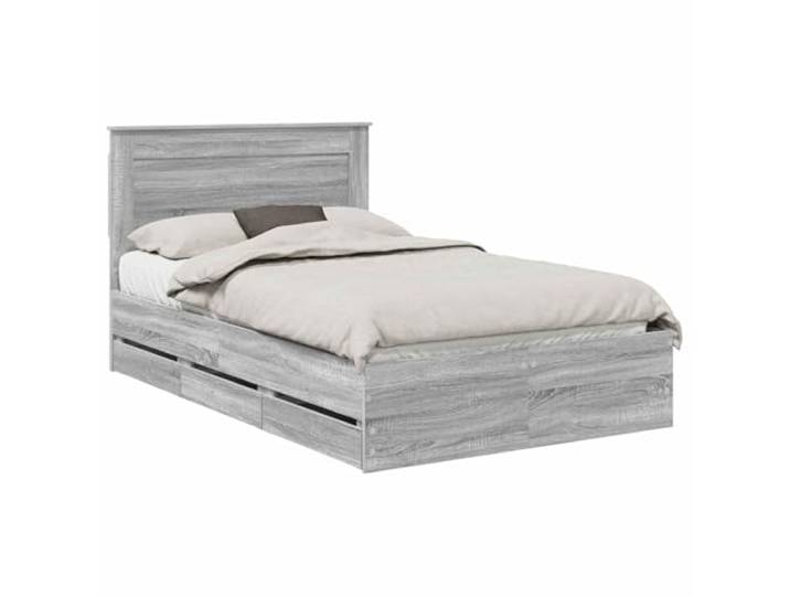 PUGYNBK Bettrahmen Sonoma grau 120 x 190 cm Holz Ingenieur Fester Lattenrost, versteckte Schubladen, integriertes Kopfteil, minimalistisches Design