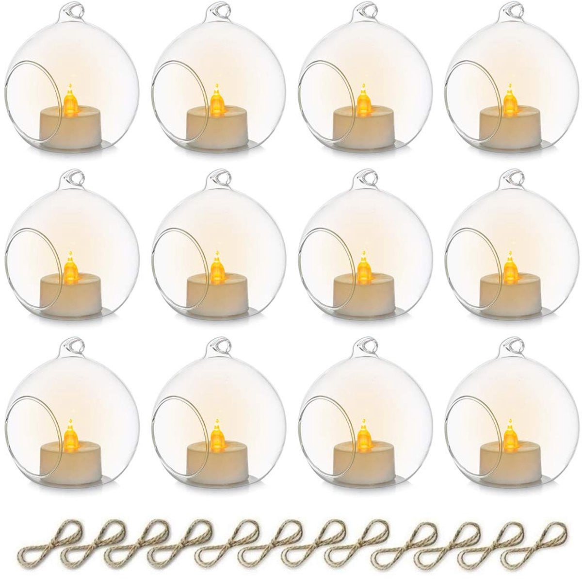 Unyqoos Set van 12 Glazen Theelichthouders met LED Kaars voor Feestelijke Decoratie
