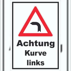 HB-Druck Schild Achtung Kurve links A6 Rückseite selbstklebend
