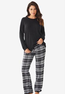 Plus Size Women's Thermal PJ Set by Only Necessities in Black Plaid (Size 34/36) Pajamas