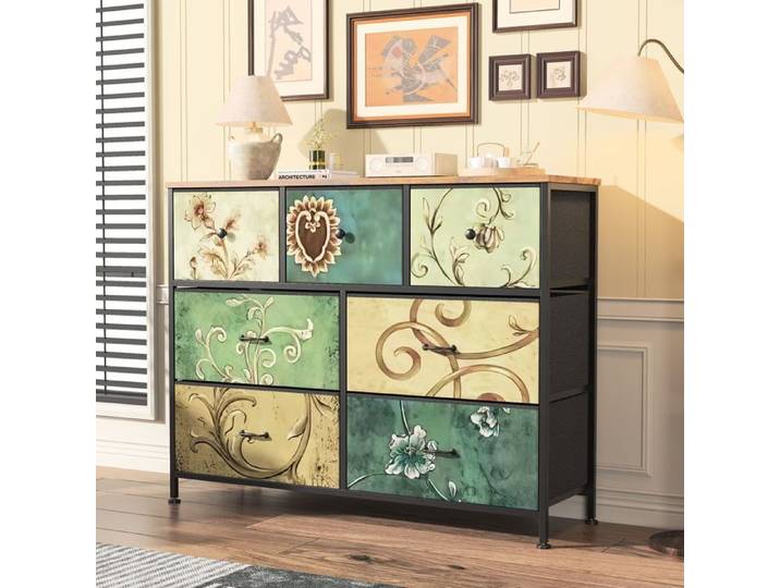 Commode de chambre à coucher commode en tissu à 7 tiroirs de style bohème tour de rangement armoire à tiroirs multifonctionnelle