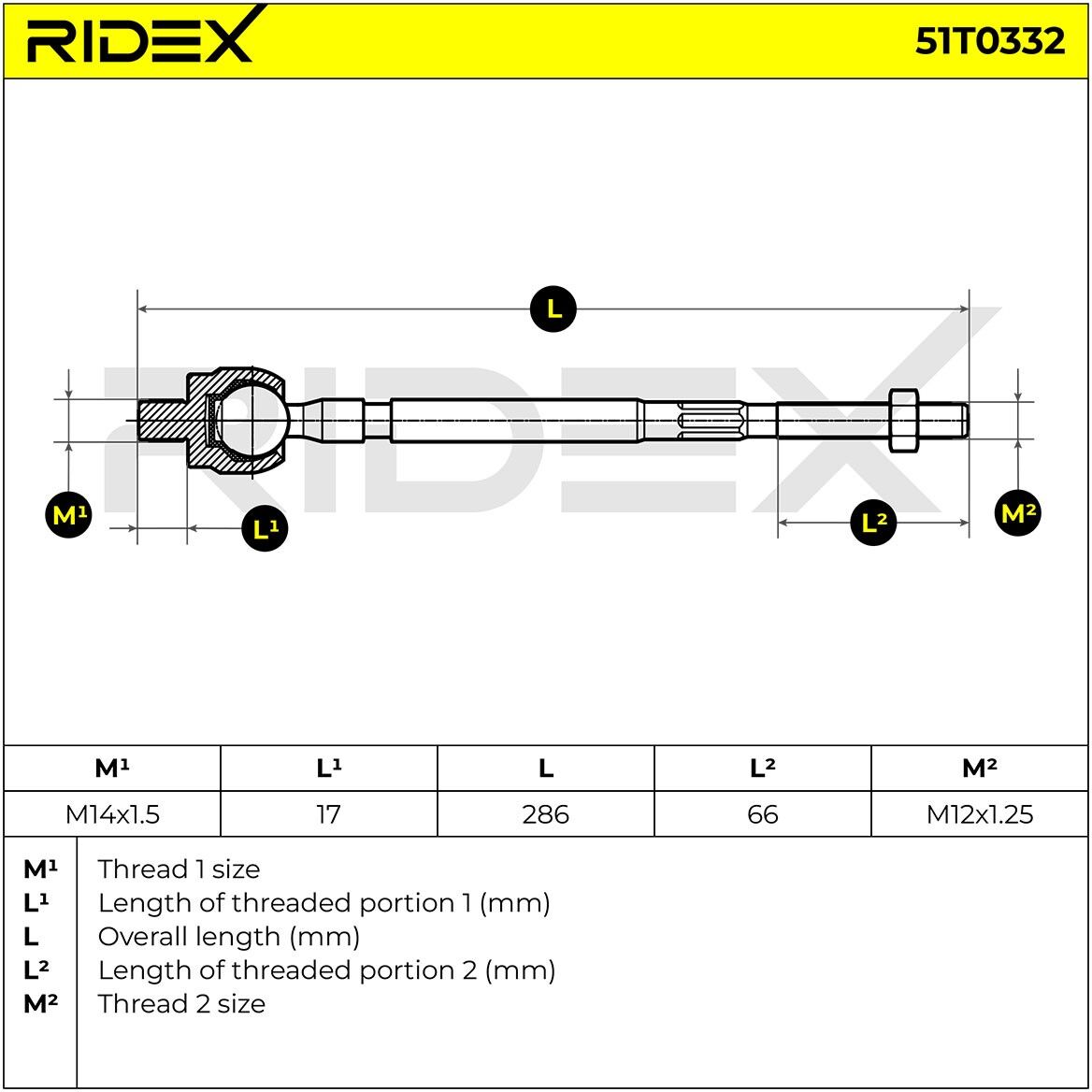 RIDEX 51T0332 Inner tie rod
