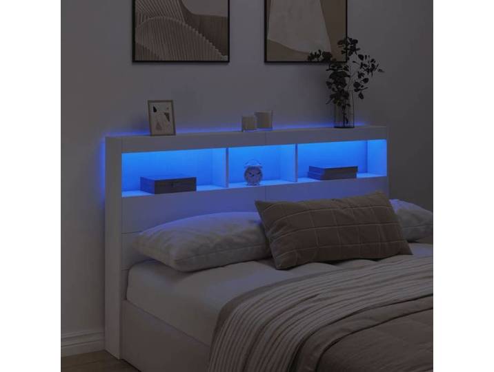 MGH@ Armoire tête de lit avec LED - Moderne - pour lire ou regarder télévision - blanc 160x17x102 cm fr2520
