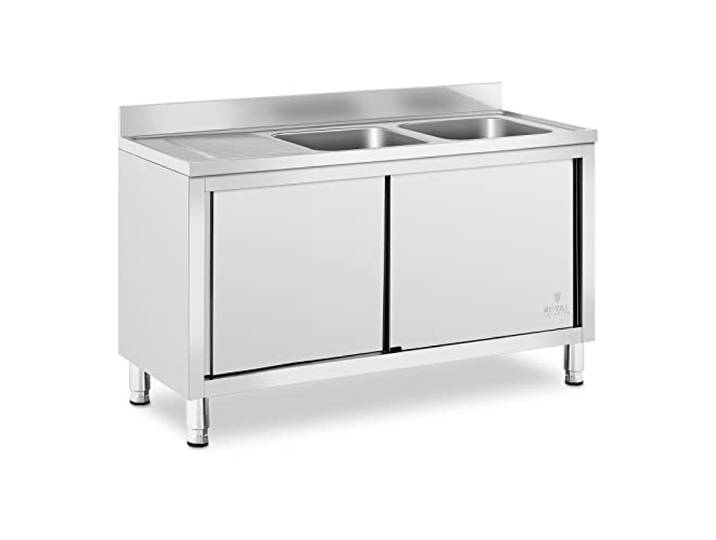 Royal Catering RC-IKS01 Spülenschrank 2 Becken Edelstahl 500 x 400 x 300 mm Spülenunterschrank Spülschrank