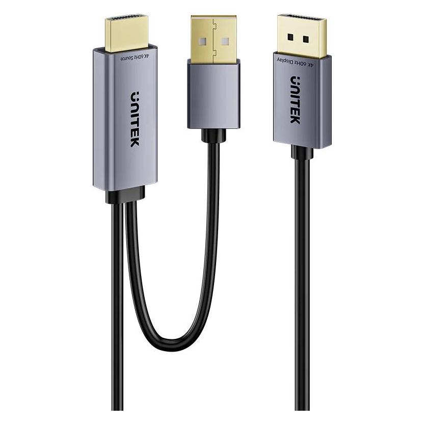 Unitek Kabel Kabel HDMI do DisplayPort 4K z zasilaniem USB-A | 4K@60Hz | HDR | 1,8 m (1.80 m) (V1714AGY01)