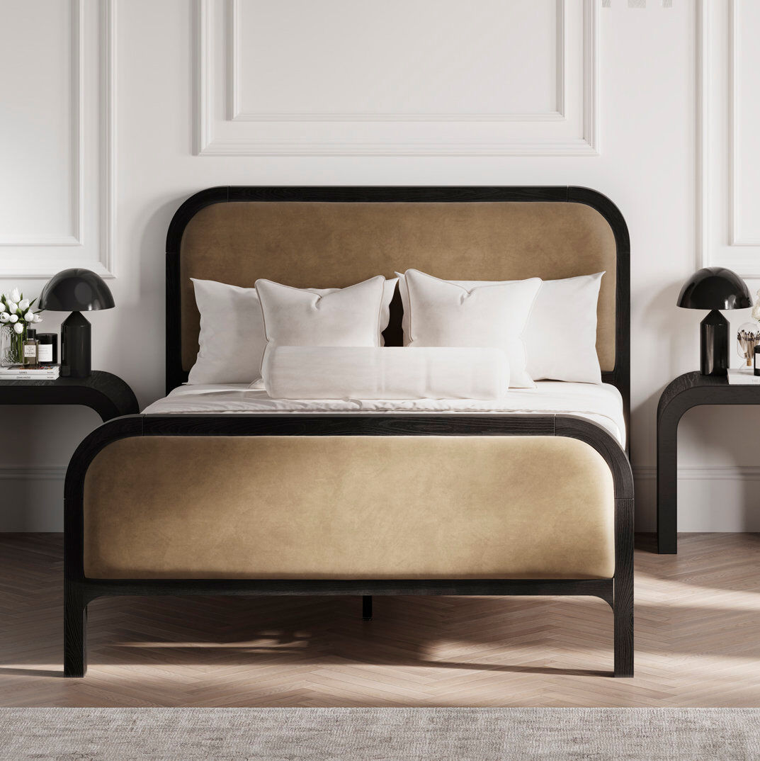 LPD INES UPHOLSTERED BED Black;Beige Double (135 x 190 cm)