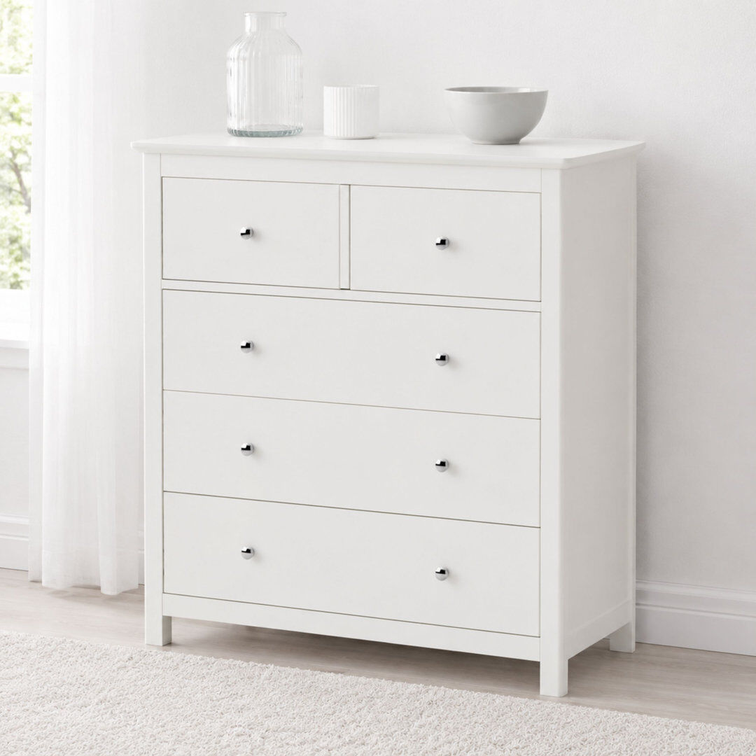 Latitude Run Nairn White 2+3 Drawer Chest of Drawers, Stylish Combo Chest White 95.8cm H X 90cm W X 40cm D