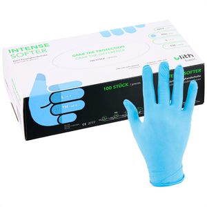 Ulith Einmalhandschuhe Intense Softer, blau, 100 Stück, Nitril, chemikalienbeständig, lebensmittelecht, Größe S