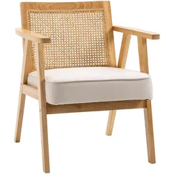 SESSEL Wohnzimmer Relaxsessel mit Armlehnen, Sitzkissen, Rattan-Rückenlehne
