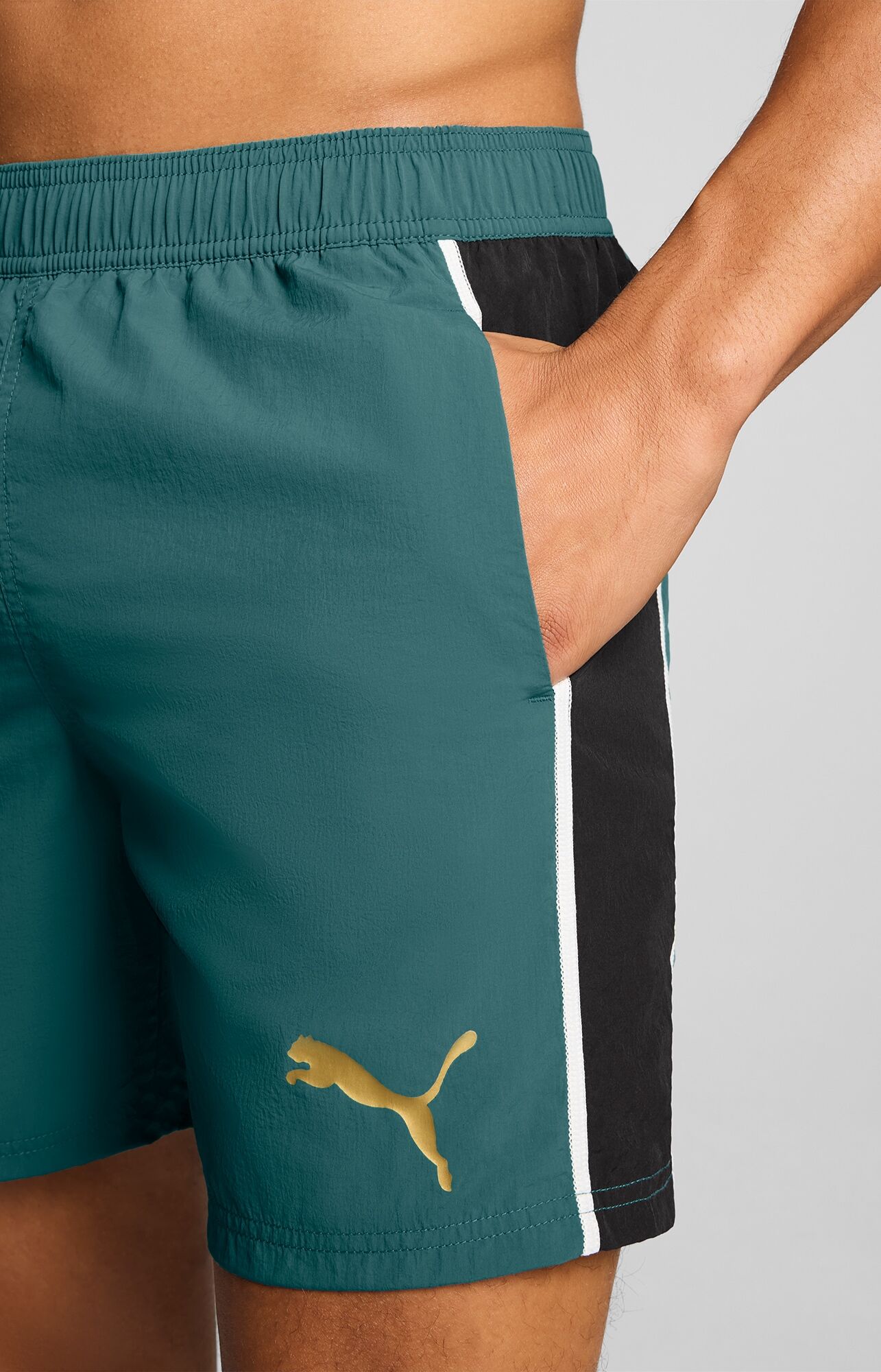 Badeshorts PUMA, Herren, Gr. XL, N-Gr, grün (emerald grün), Web, Obermaterial: 100% Polyester, Badehosen Badeshorts, mit seitlichen Taschen emerald grün XL, N-Gr