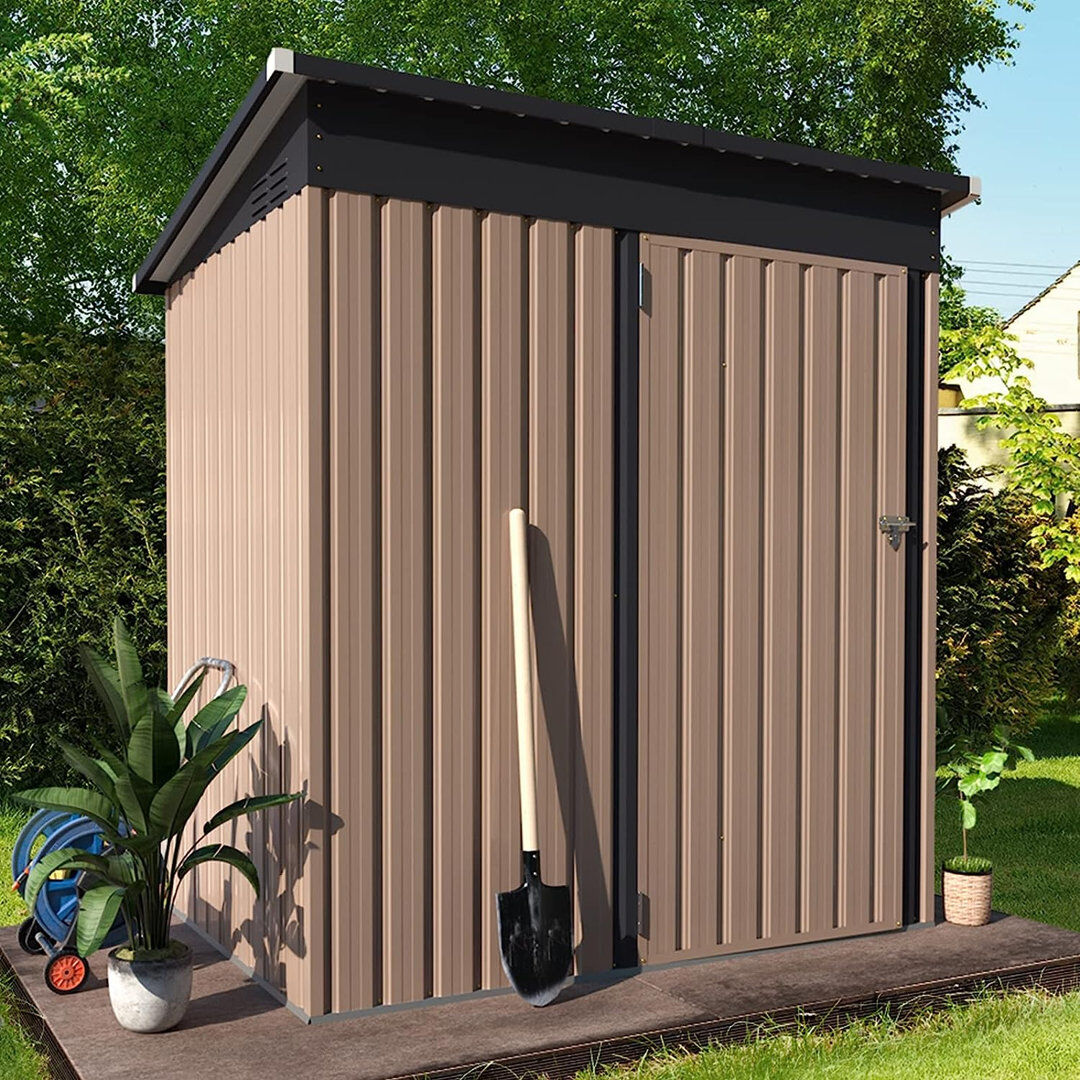 Blue Elephant 5 ft. W x 2.3 ft. D Metal Overlap Pent Storage Shed Grey 162.1cm W X 85.6cm D X 184.9cm H