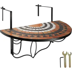 tectake Balkontisch zum Einhängen mit Mosaikmuster klappbar 75x65x62cm  Terracotta/Weiß